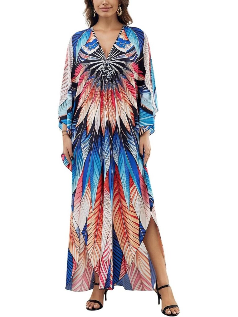 Women's Plus Size Kaftan Maxi Dress Batwing Sleeve Beach Cover Up-8759-color30